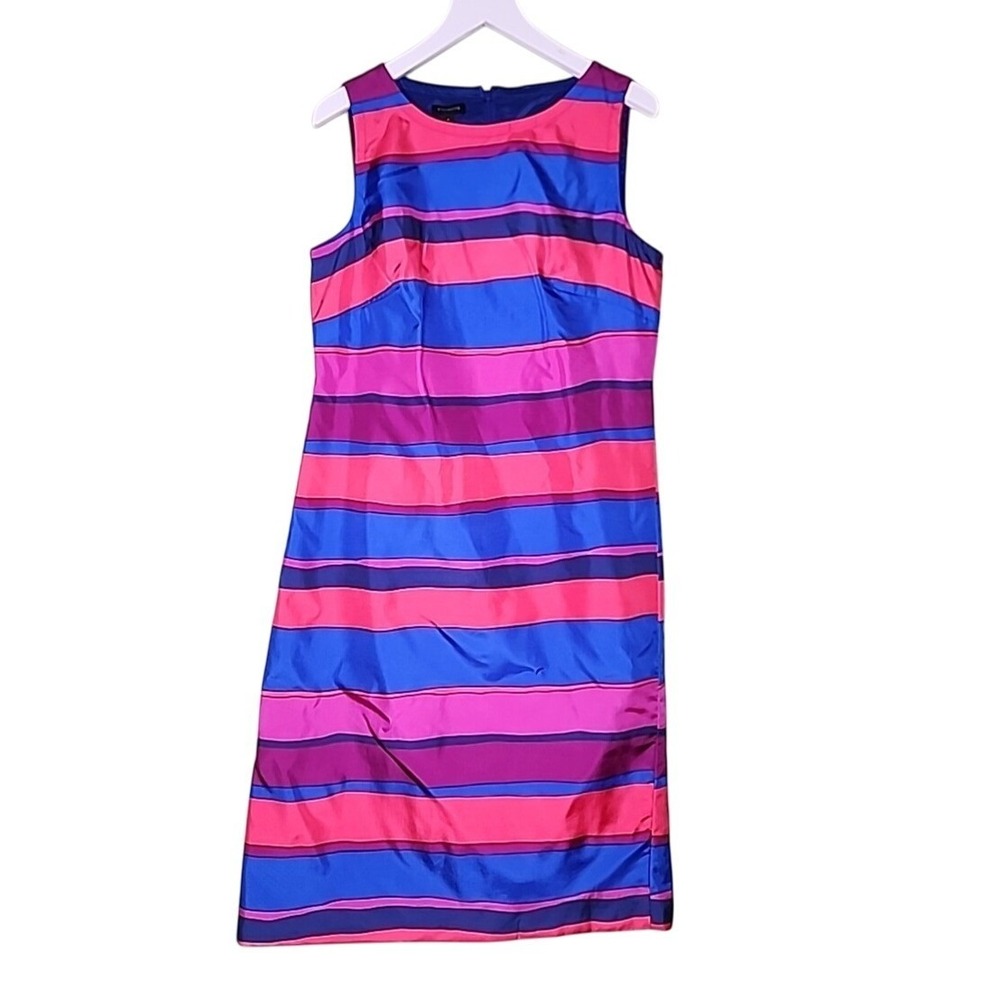 Talbots Sleeveless Sheath Dress 4 Multi Striped Satin Lined Preppy Office Party